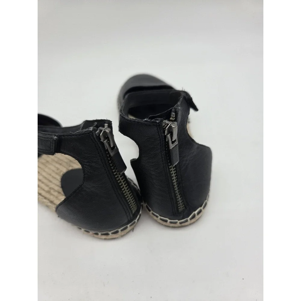 Eileen Fisher Black Lala Fisherman Sandal Ankle Strap Leather Black Sandal 7.5